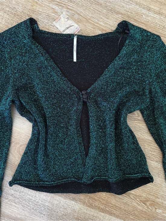 Free People Sweaters - Free People Green Metallic Knit Cardigan